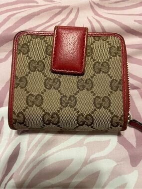Gucci Brown GG Canvas Wallet with Red Trim